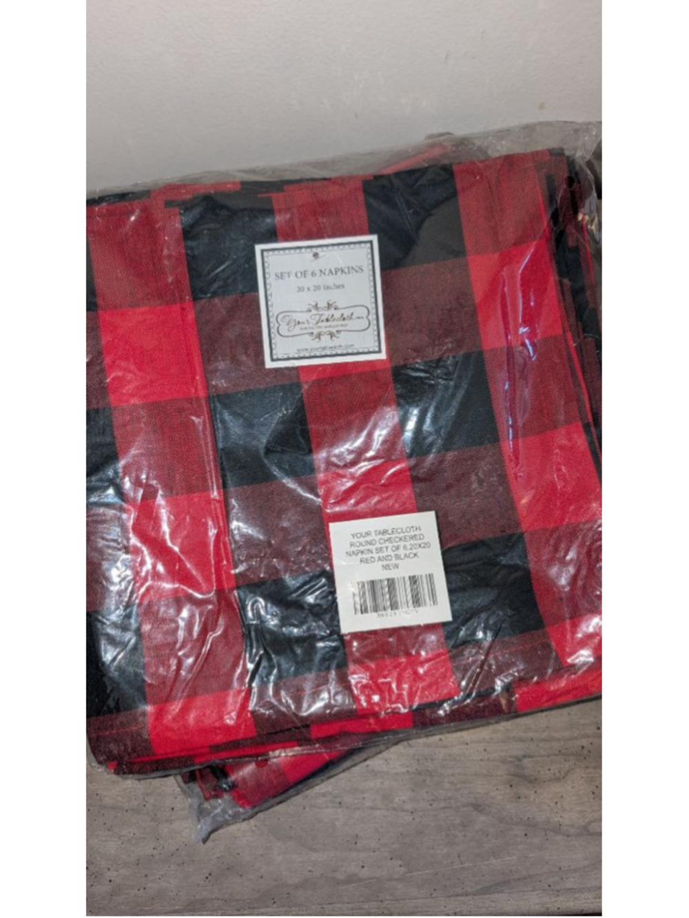 Your Tablecloth Table Red Black Plaid Napkins 20x20, set of 6